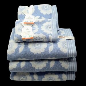 Caro Home 7pc Blue White Daisy Days Cotton Towel Set 3 Bath 2 Hand 2 Tip Cottage